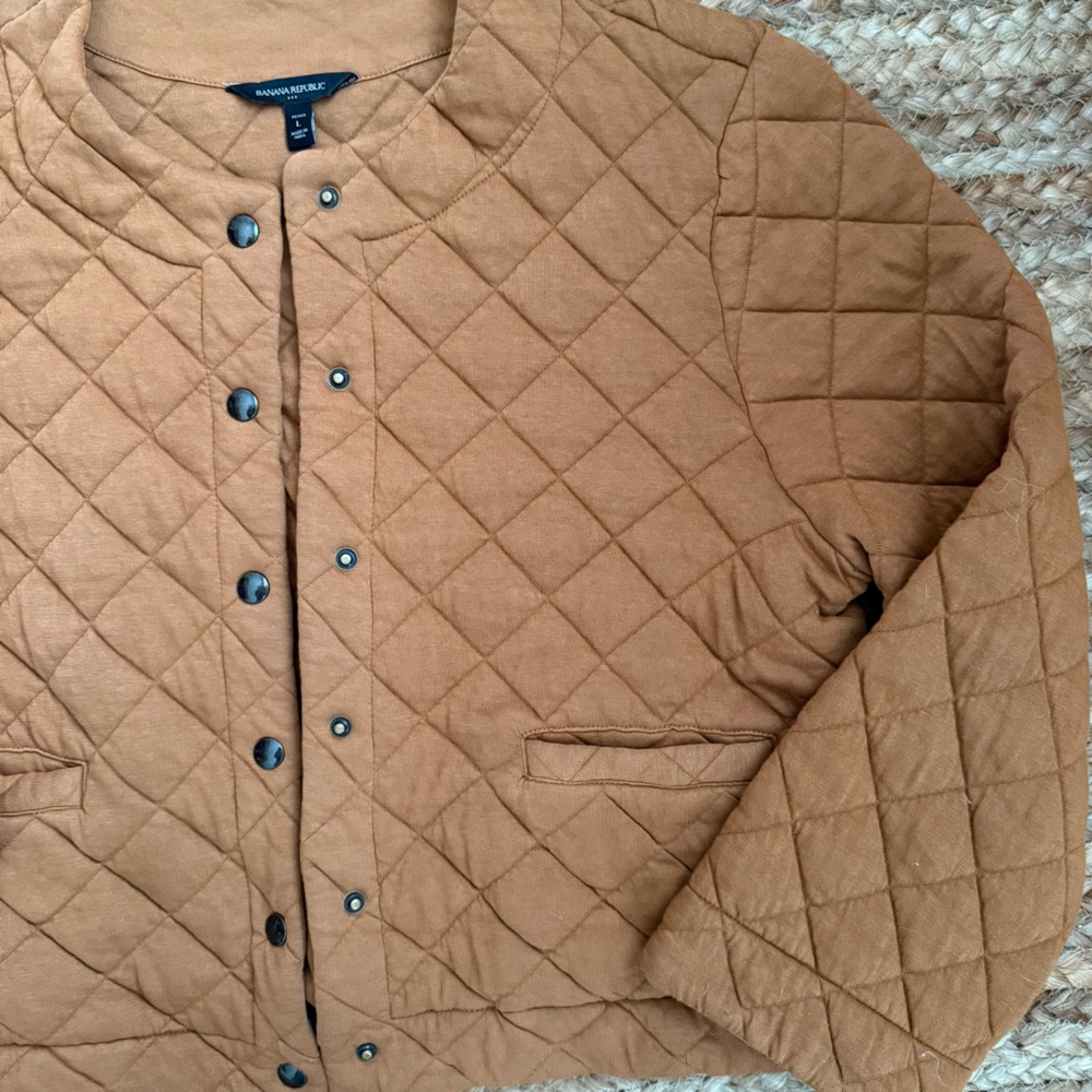 Banana Republic Large Petite Brown Quilted Button Down Jacket 100% Cotton - Picture 3 of 5